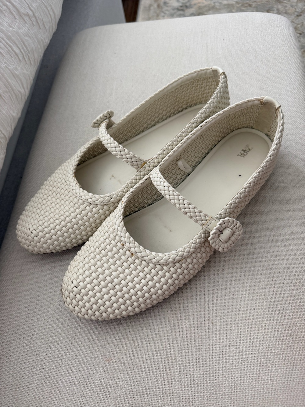 Zara Woven Mary Jane Flats in Cream